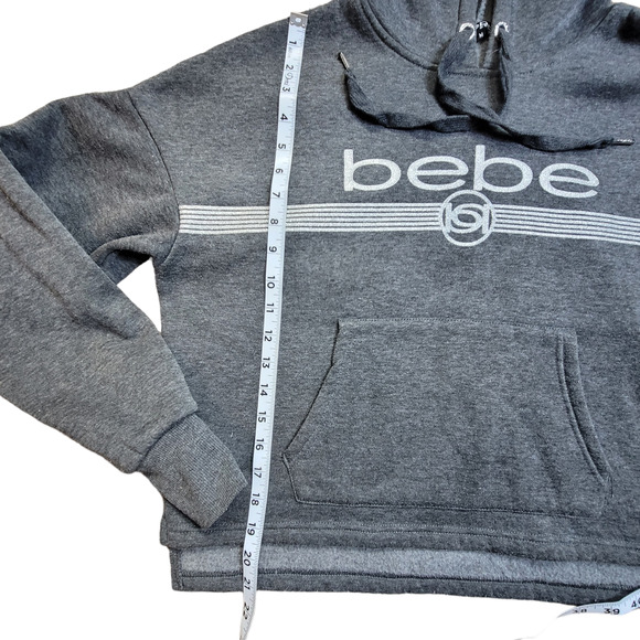 BEBE Sport Hoodie Logo Sweatshirt Gray Silver Glitter Women's Size M - Picture 4 of 8